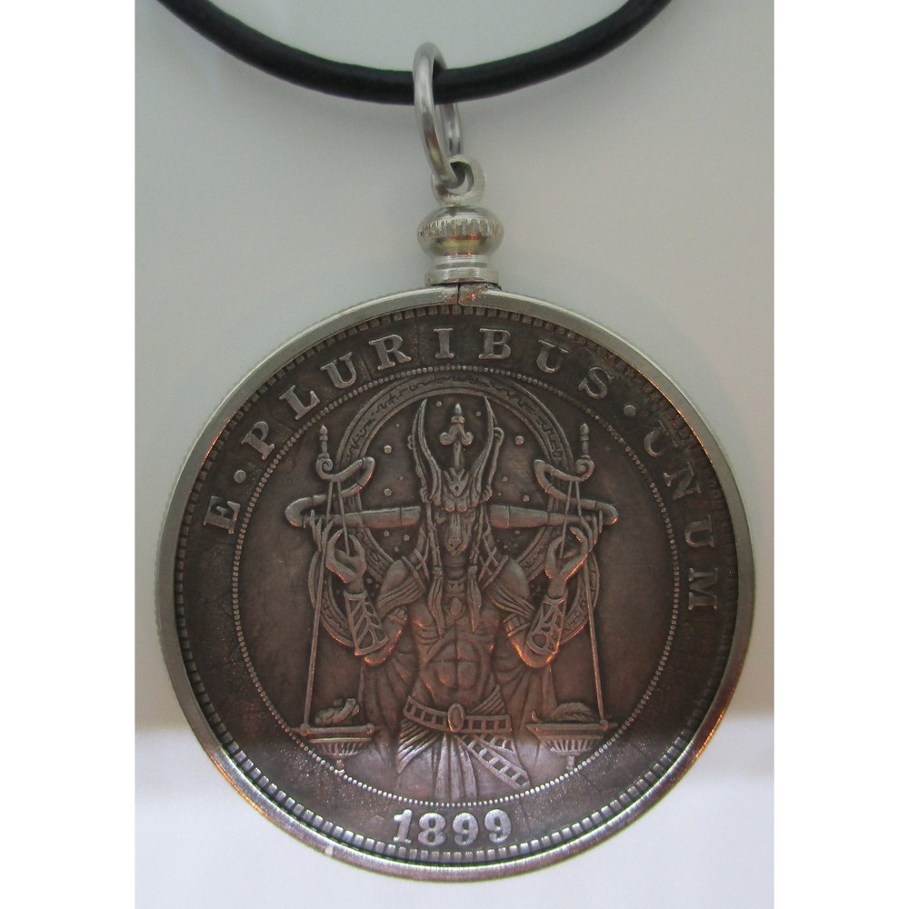 Morgan 1899 Silver Dollar Hobo Nickel Anubis Coin PENDANT Leather Chord Necklace